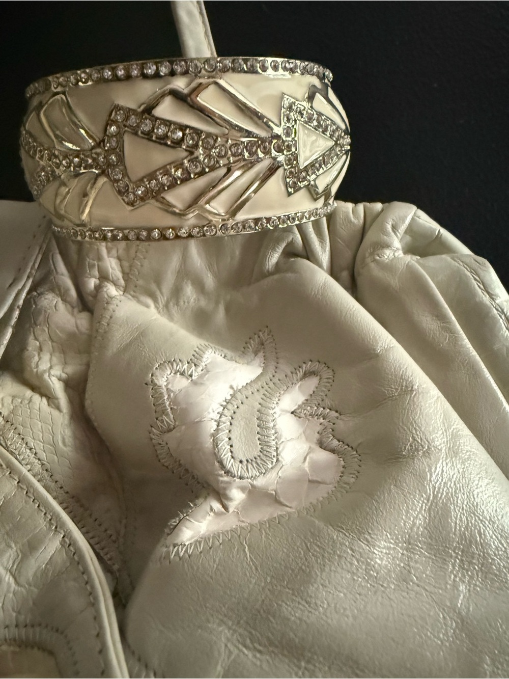 SHARIF Leather Cream Ivory Quilted Patchwork 1980 Shoulder Bag Quiet Luxury VTG - Picture 8 of 15